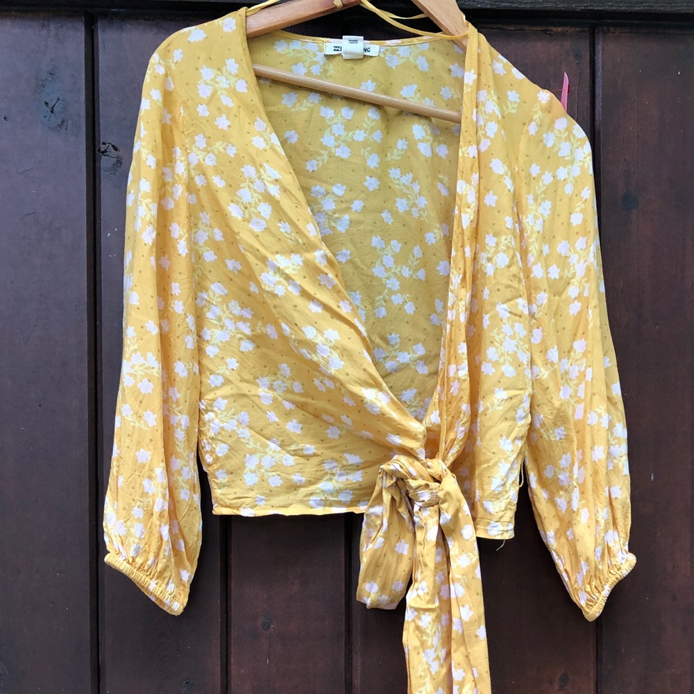 Bright Billabong Yellow Wrap Blouse Size Small